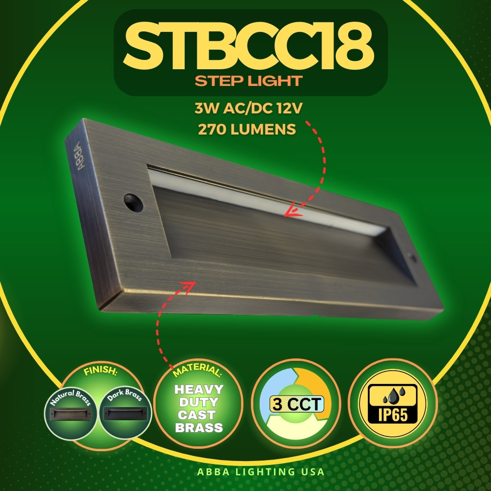 Outdoor Landscape Lighting LED 12V Low Voltage STBCC18 4x/8x/12x Package 3CCT 3W LED Cast Brass Outdoor Horizontal Modern Step Light 12V Low Voltage Lighting