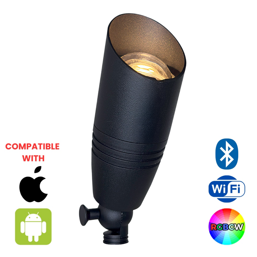 Outdoor Landscape Lighting LED 12V Low Voltage DL05R 8W RGBCW Cast Aluminum 12V AC/DC Low Voltage Integrated LED Smooth Bullet Directional Outdoor Spotlight IP65