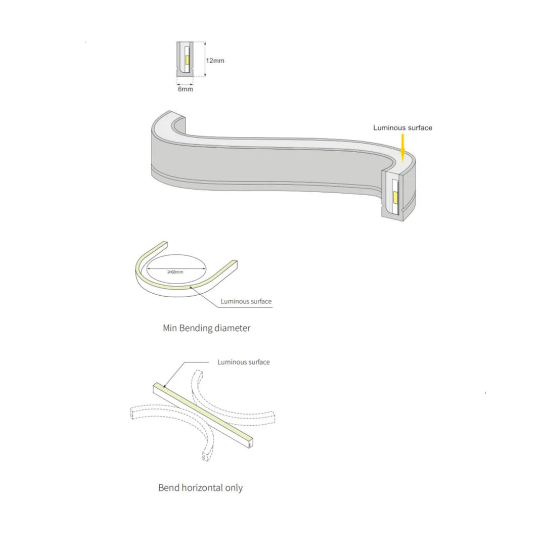 SLN04 Dotless COB LED Neon Side Flex Strip Light 3.05W/ft 16.4'x 0.47"x 0.23" AC12V IP67 16.4ft