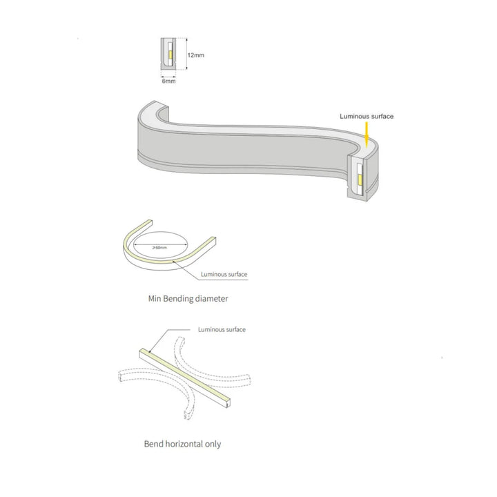 SLN04 Dotless COB LED Neon Side Flex Strip Light 3.05W/ft 16.4'x 0.47"x 0.23" AC12V IP67 16.4ft