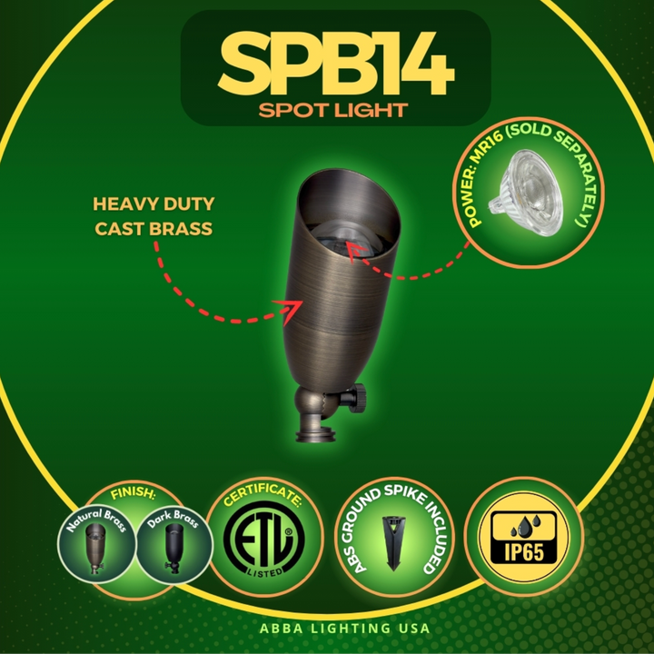 SPB14 12V Low Voltage LED Outdoor Landscape Cast Brass Spotlight