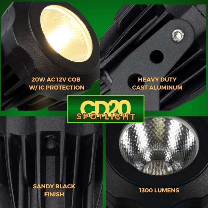 CD20 Cast Aluminum Spotlight | 20W Integrated LED 12V Low Voltage Landscape Light