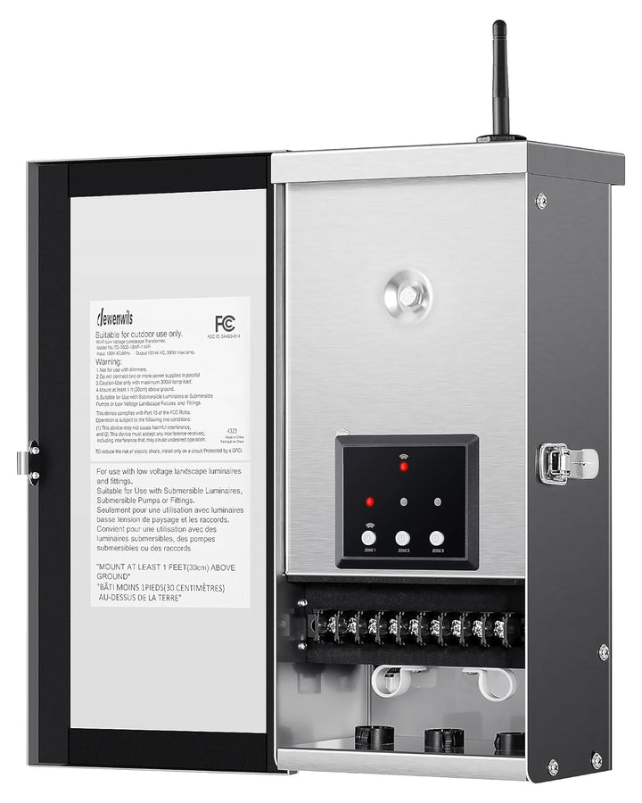TSWZ300 300W AC 3 Zone Digital Smart Wi-Fi 2.4Ghz 12V/14V Independent Outputs, Low Voltage Stainless Steel Outdoor Transformer with Photocell & Timer