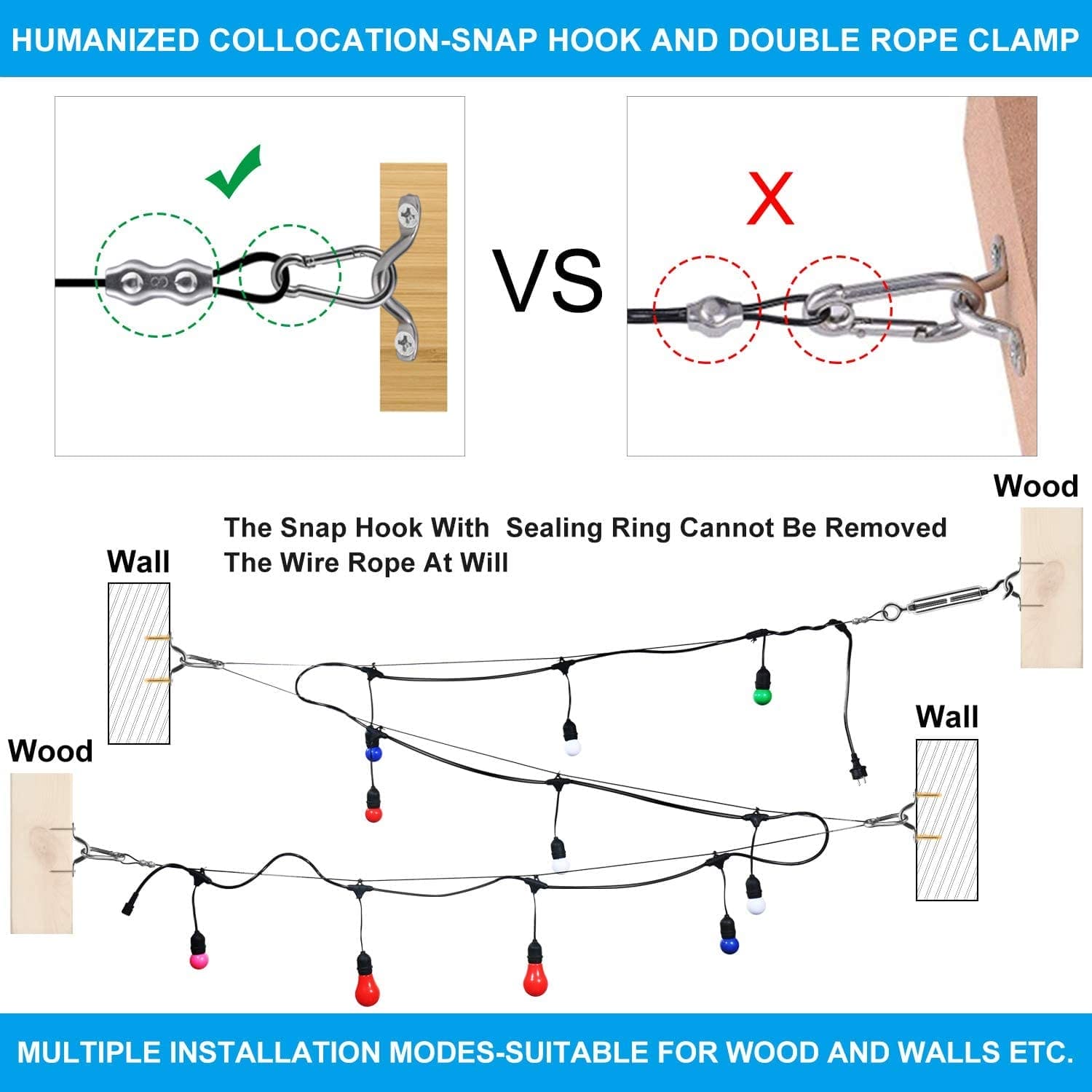 SLGC02 164 ft String Light Hanging Cable Kit, Nylon Coated 304 Stainle