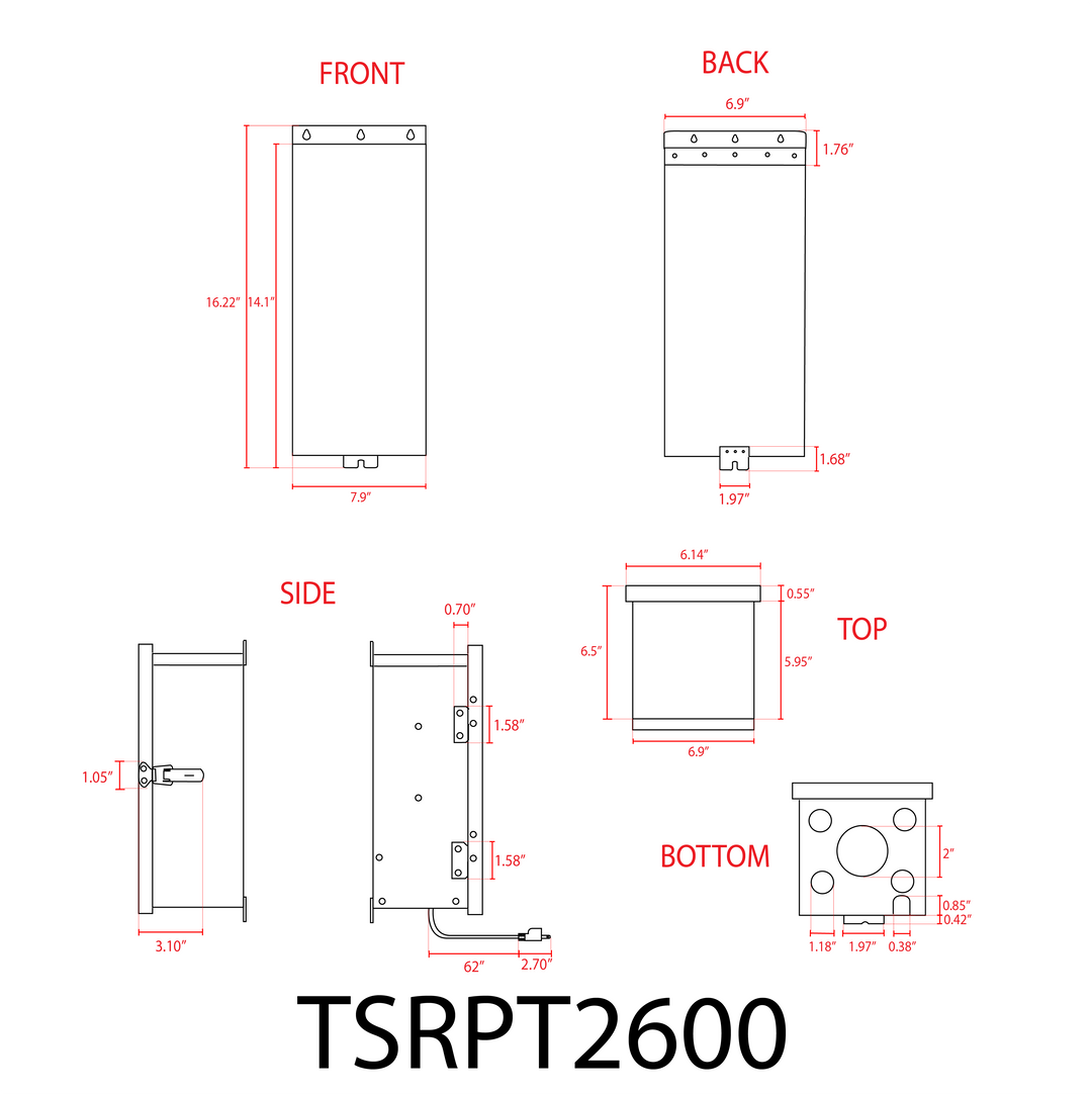 TSRPT24600 AC12V-24V 600W Multi Tap Low Voltage Transformer with Photocell and Manual Dial Timer IP65 Waterproof