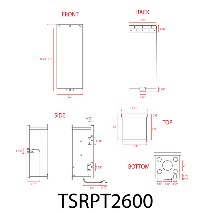 TSRPT24600 AC12V-24V 600W Multi Tap Low Voltage Transformer with Photocell and Manual Dial Timer IP65 Waterproof