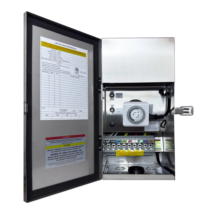 TSRPT24600 AC12V-24V 600W Multi Tap Low Voltage Transformer with Photocell and Manual Dial Timer IP65 Waterproof