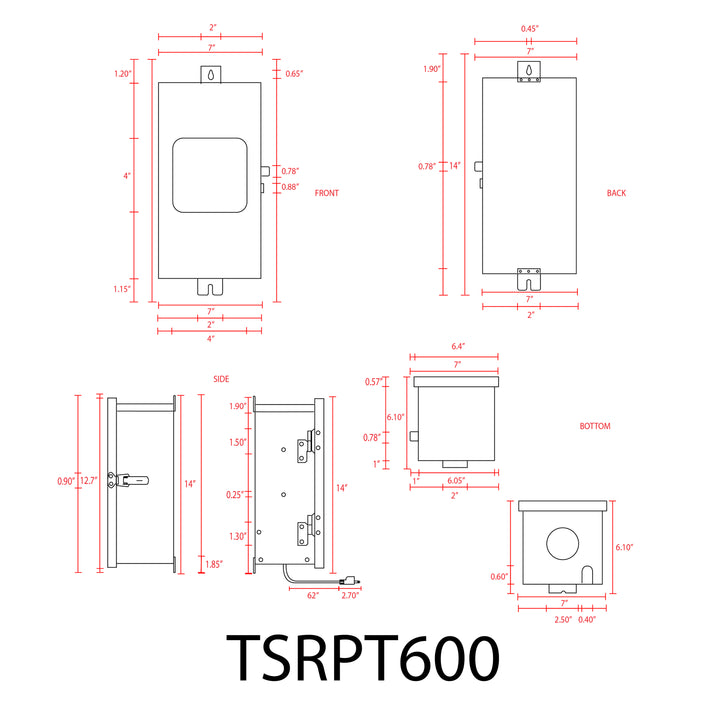 TSRPT600 600W Multi Tap Low Voltage Transformer with Photocell and Manual Dial Timer IP65 Waterproof