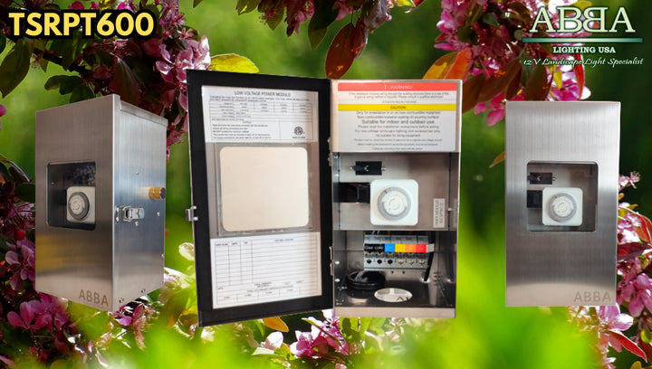 TSRPT600 600W Multi Tap Low Voltage Transformer with Photocell and Manual Dial Timer IP65 Waterproof