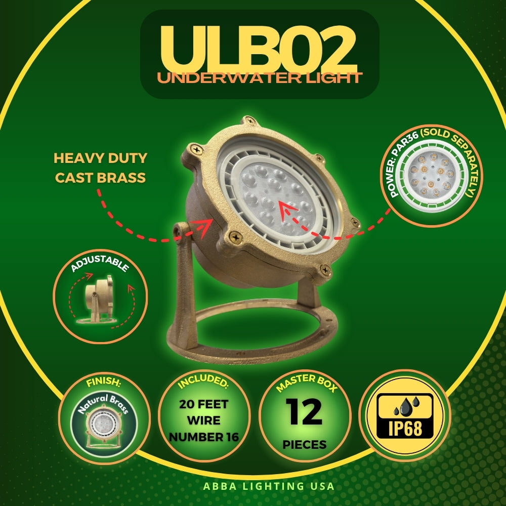 Outdoor Landscape Lighting LED 12V Low Voltage ULB02 Cast Brass Underwater Pond Light | Lamp Ready 12V Low Voltage Landscape Light