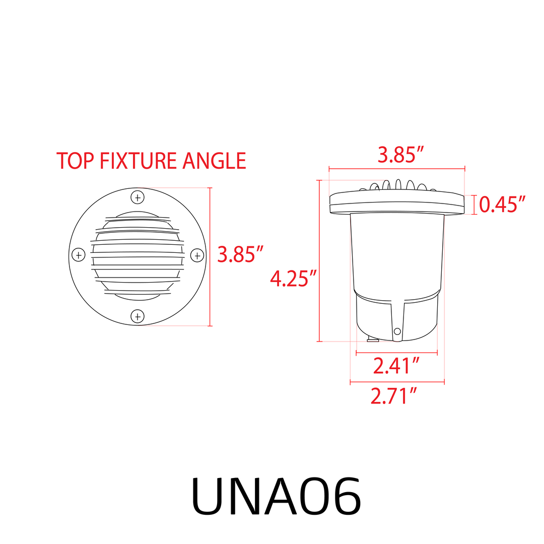 Outdoor Landscape Lighting LED 12V Low Voltage UNA06 4x/8x/12x Package Cast Aluminum 12V Low Voltage Round Grill LED In-ground Well Light IP65 Waterproof with 3W 3000K Bulb