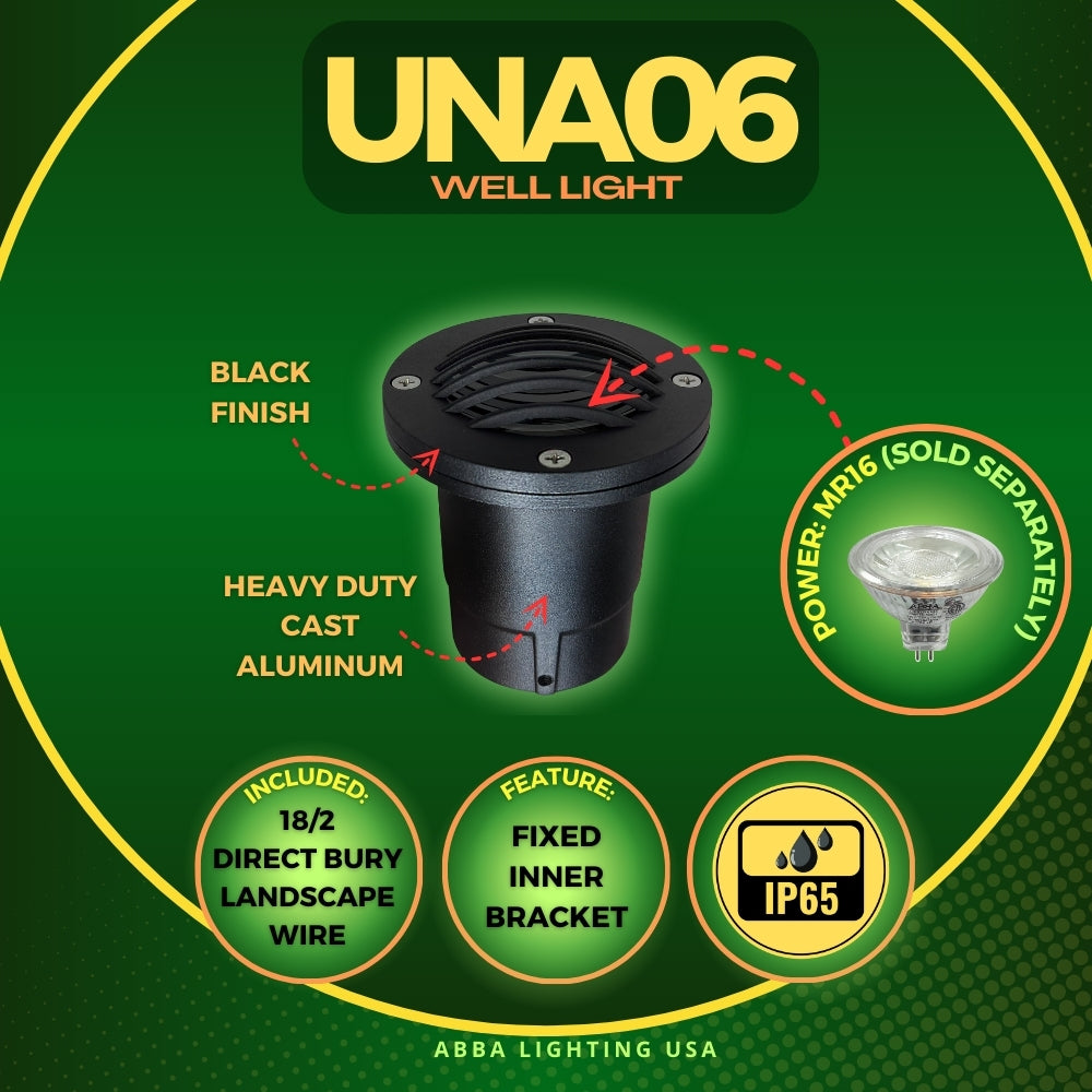 Outdoor Landscape Lighting LED 12V Low Voltage UNA06 4x/8x/12x Package Cast Aluminum 12V Low Voltage Round Grill LED In-ground Well Light IP65 Waterproof with 3W 3000K Bulb