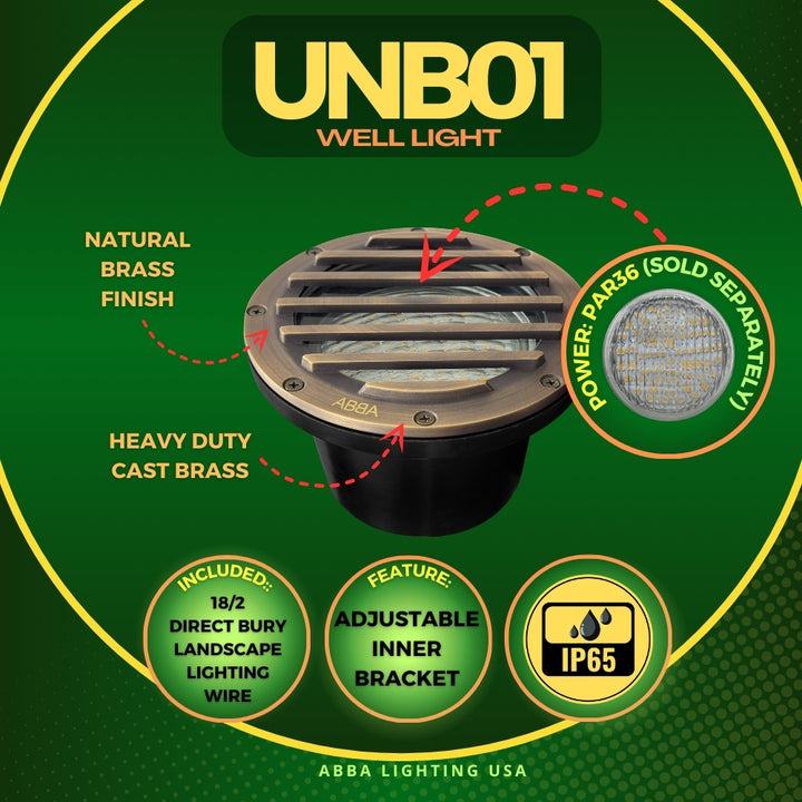 Outdoor Landscape Lighting LED 12V Low Voltage UNB01 Cast Brass In-Ground Well Light | Lamp Ready 12V Low Voltage Landscape Light