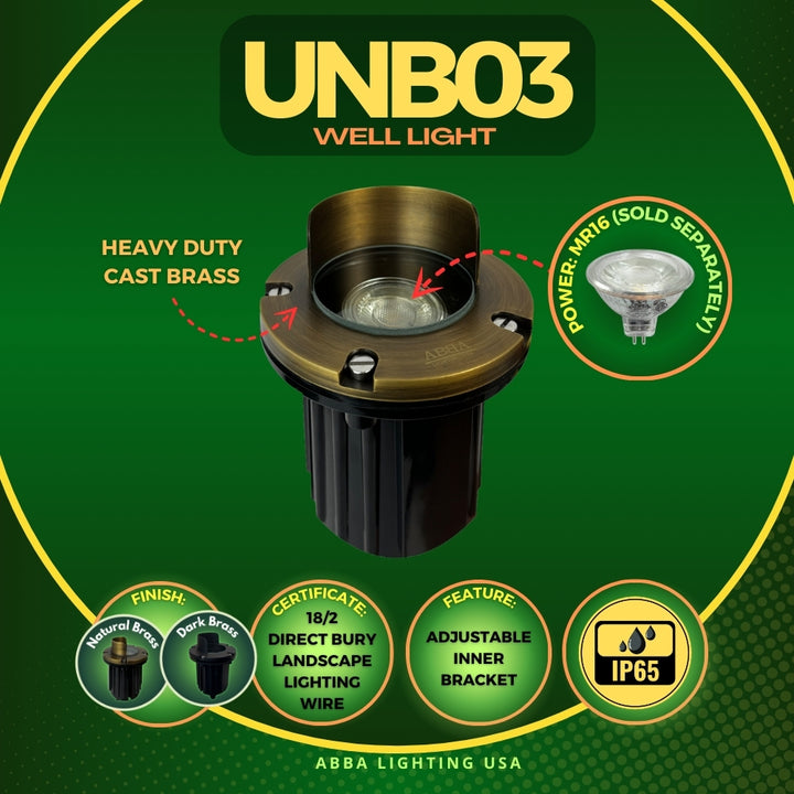 Outdoor Landscape Lighting LED 12V Low Voltage UNB03 4x/8x/12x Package Cast Brass 12V Low Voltage Shielded LED In-ground Well Light IP65 Waterproof with 3W 3000K Bulb