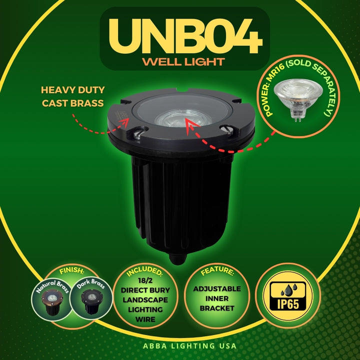 Outdoor Landscape Lighting LED 12V Low Voltage UNB04 Cast Brass In-Ground Well Light | Lamp Ready 12V Low Voltage Landscape Light