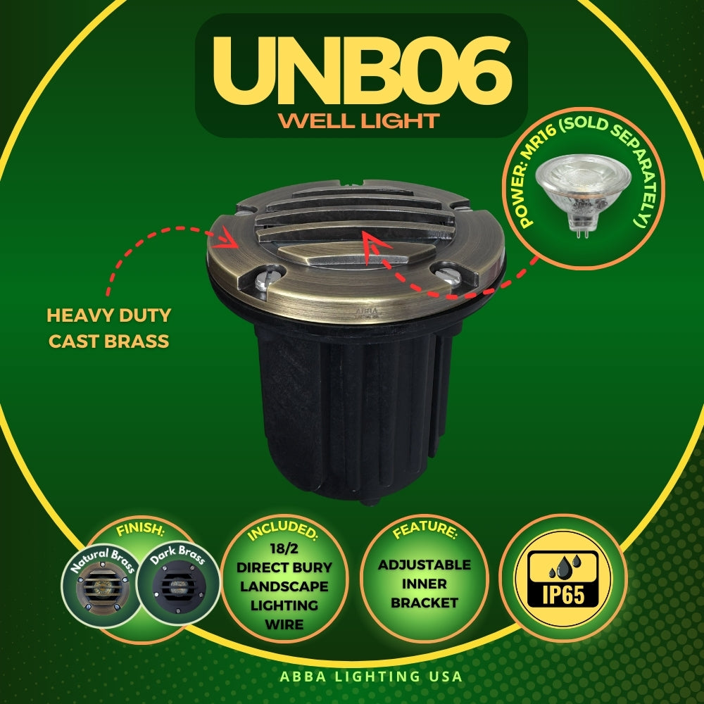 Outdoor Landscape Lighting LED 12V Low Voltage UNB06 Cast Brass In-Ground Well Light | Lamp Ready 12V Low Voltage Landscape Light
