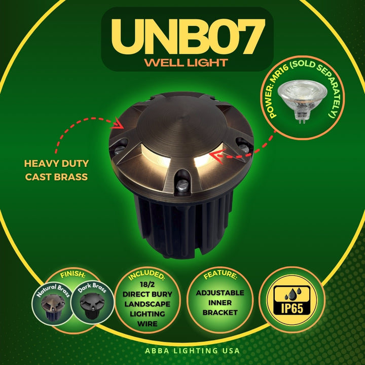 Outdoor Landscape Lighting LED 12V Low Voltage UNB07 4x/8x/12x Package Cast Brass 12V Low Voltage Round Multi-Directional LED In-ground Well Light IP65 Waterproof with 3W 3000K Bulb