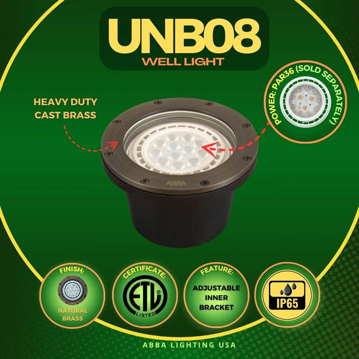UNB08 Cast Brass In-Ground Well Light | Lamp Ready 12V Low Voltage Landscape Light