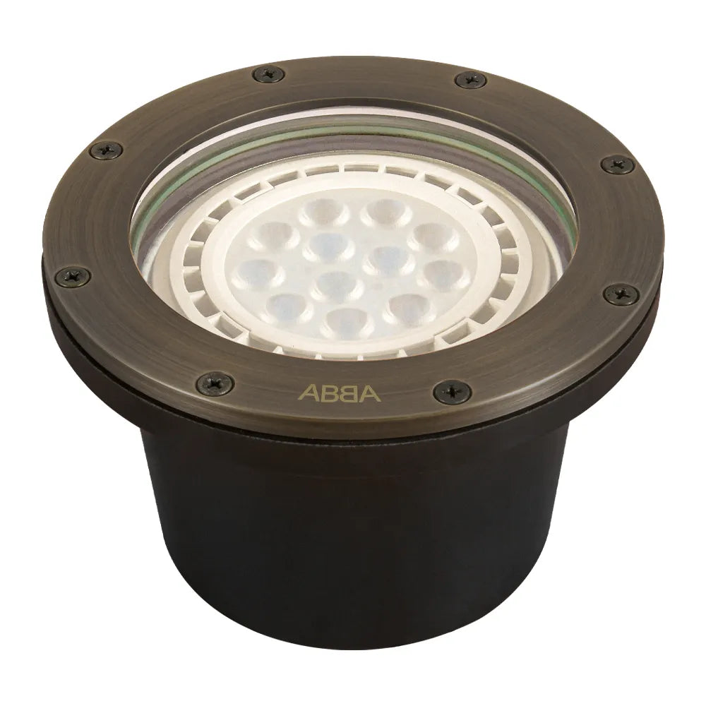 Outdoor Landscape Lighting LED 12V Low Voltage UNB08 Cast Brass In-Ground Well Light | Lamp Ready 12V Low Voltage Landscape Light Natural Brass