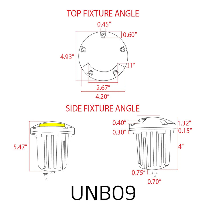 UNB09 4x/8x/12x Package Cast Brass Round Mono-Directional 12V Low Voltage LED In-ground Light with 5W 3000K Bulb