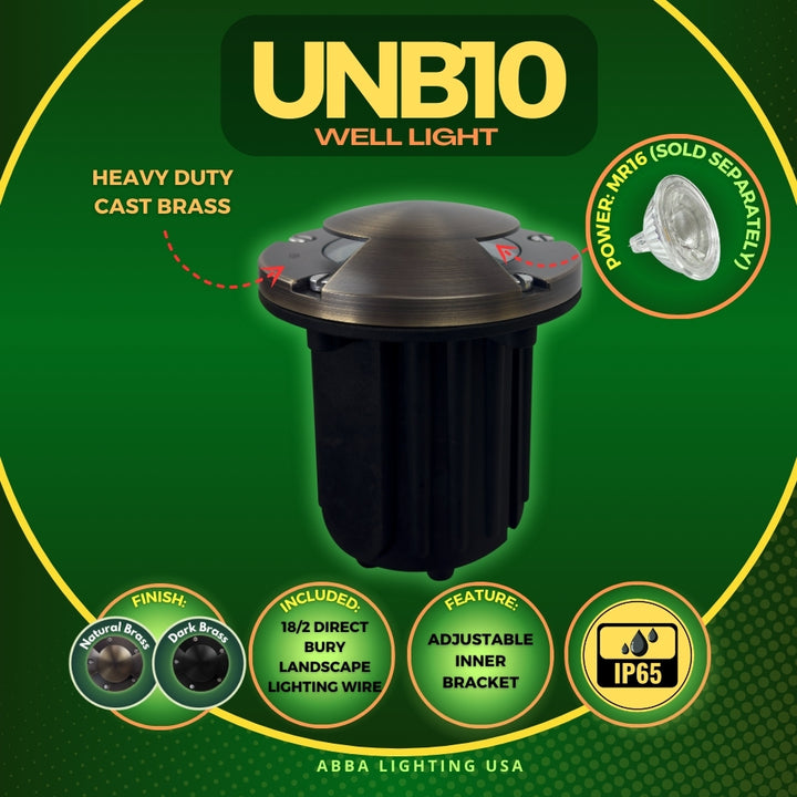 Outdoor Landscape Lighting LED 12V Low Voltage UNB10 Cast Brass In-Ground Well Light | Lamp Ready 12V Low Voltage Landscape Light