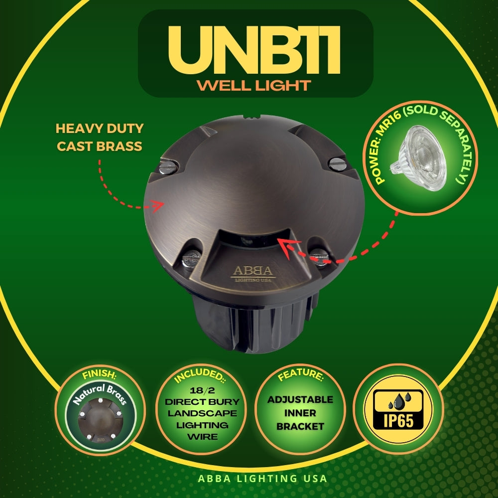 Outdoor Landscape Lighting LED 12V Low Voltage UNB11 Cast Brass In-Ground Well Light | Lamp Ready 12V Low Voltage Landscape Light