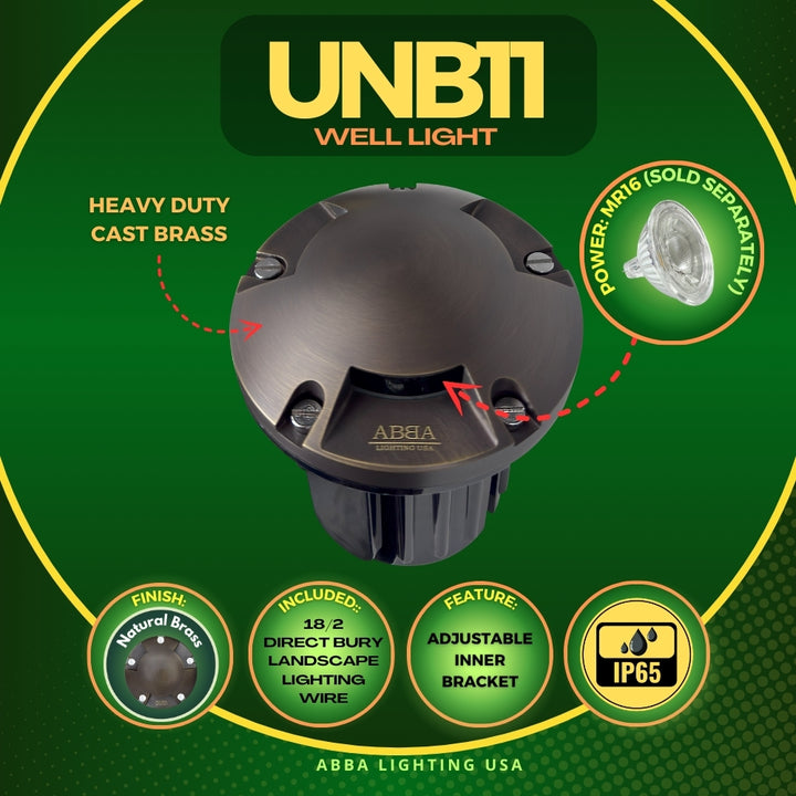Outdoor Landscape Lighting LED 12V Low Voltage UNB11 4x/8x/12x Package Cast Brass Round Tri-Directional 12V Low Voltage LED In-ground Light with 3W 3000K Bulb
