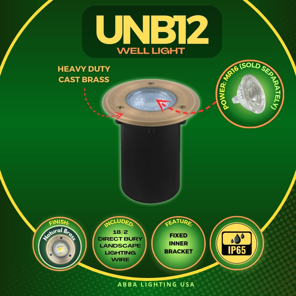 Outdoor Landscape Lighting LED 12V Low Voltage UNB12 Cast Brass In-Ground Well Light | Lamp Ready 12V Low Voltage Landscape Light