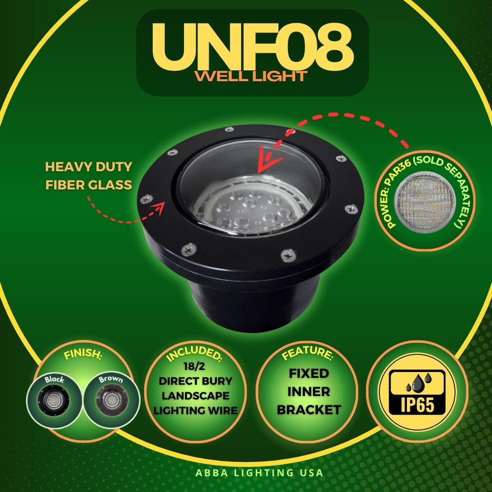Outdoor Landscape Lighting LED 12V Low Voltage UNF08 4x/8x/12x Package Fiber Glass 12V Low Voltage Commercial PAR36 LED In-ground Well Light IP65 Waterproof 10W 160° 3000K Bulb