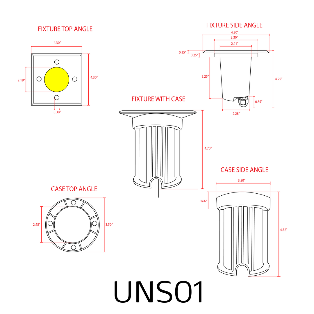UNS01 4x/8x/12x Package Low Voltage LED In-Ground Well Light Square Stainless Steel Landscape Lighting Waterproof with 5W 3000K Bulb