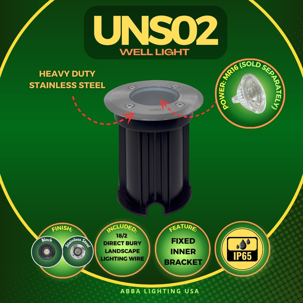 Outdoor Landscape Lighting LED 12V Low Voltage UNS02 Stainless Steel In-Ground Well Light | Lamp Ready 12V Low Voltage Landscape Light