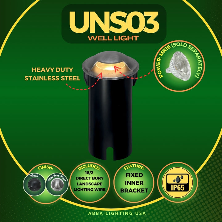 Outdoor Landscape Lighting LED 12V Low Voltage UNS03 Stainless Steel Mono Directional One Slit In-Ground 12V Low Voltage LED In Ground Landscape Lighting