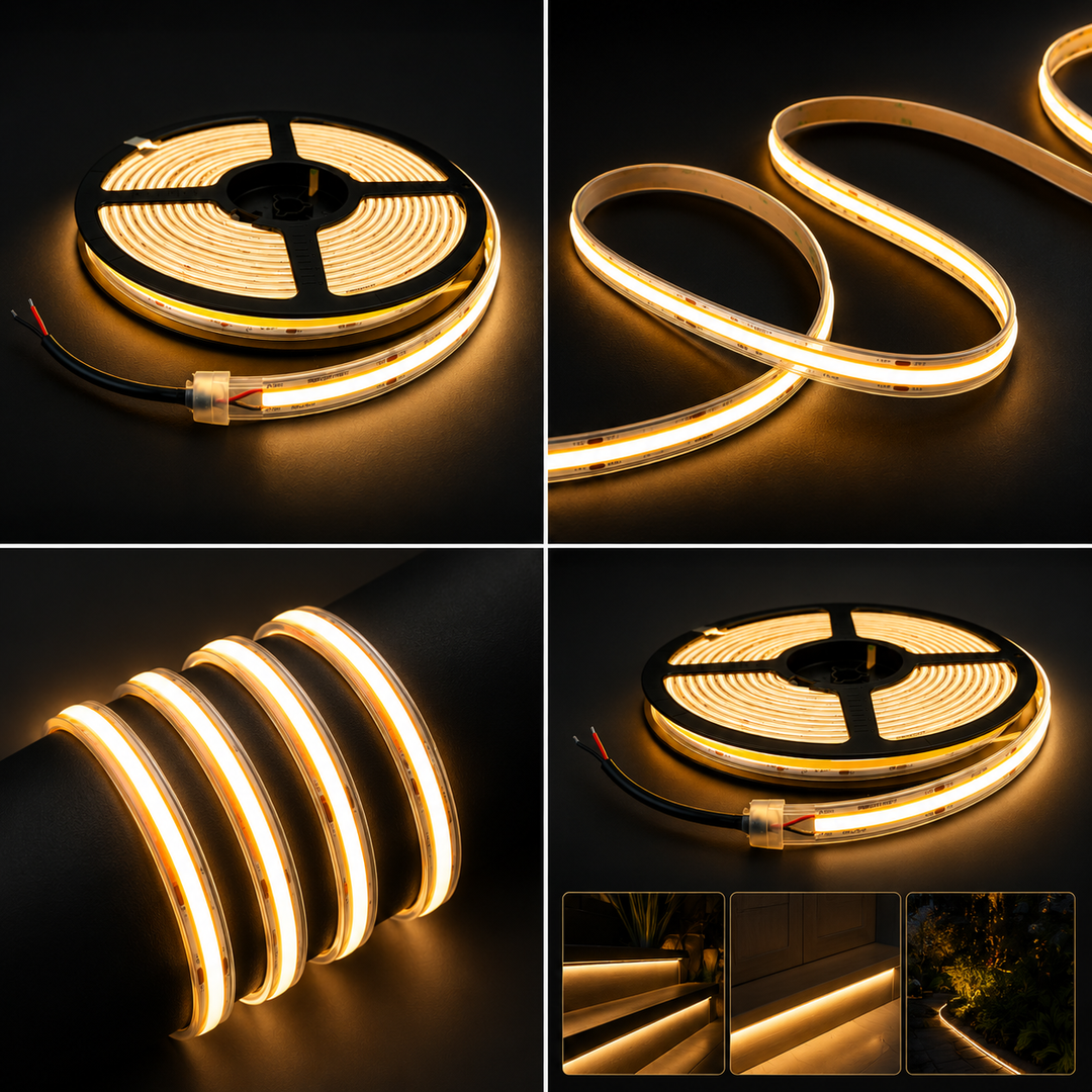 Outdoor Landscape Lighting LED 12V Low Voltage SLD12 DC12V 16ft IP20 320LED/M Dotless Single Color Linear 3.1W/ft for 8mm LED Strip Lights Low Voltage FCOB Tape Light