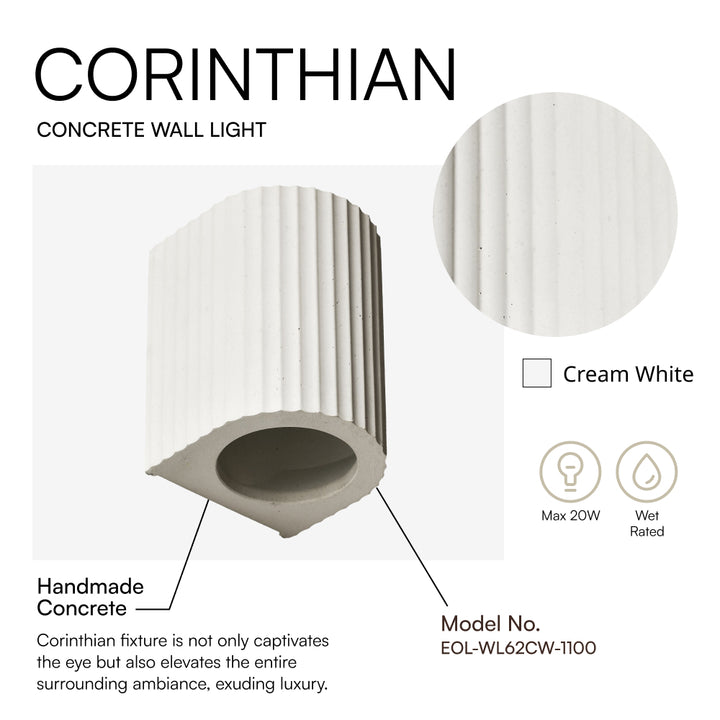 Corinthian Concrete Wall Light LED E26 Socket Line Voltage 110V-230V AC IP65 Waterproof
