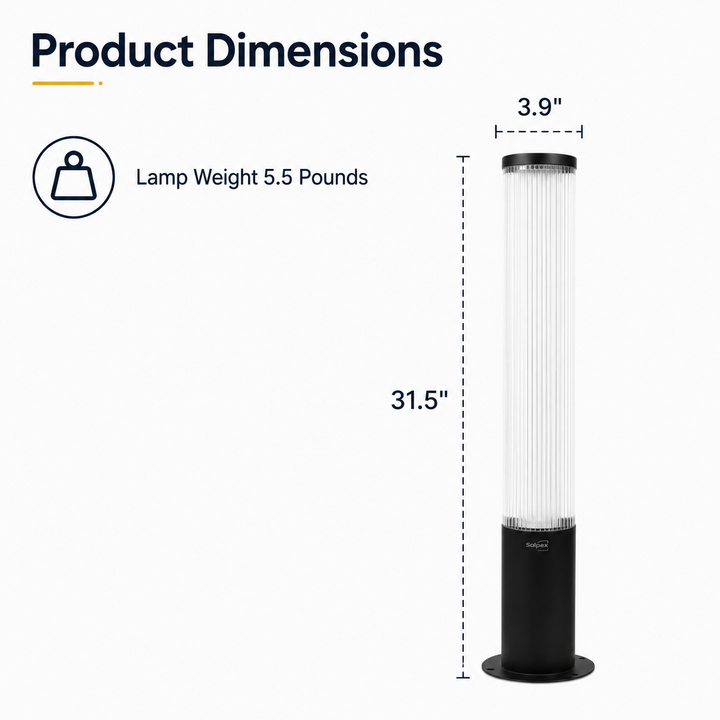 CPLA14 DC12V Low Voltage Integrated 28W 32" LED 3000K Outdoor Aluminum Ribbed Bollard Path Light Bolted Mount Base IP65 Waterproof