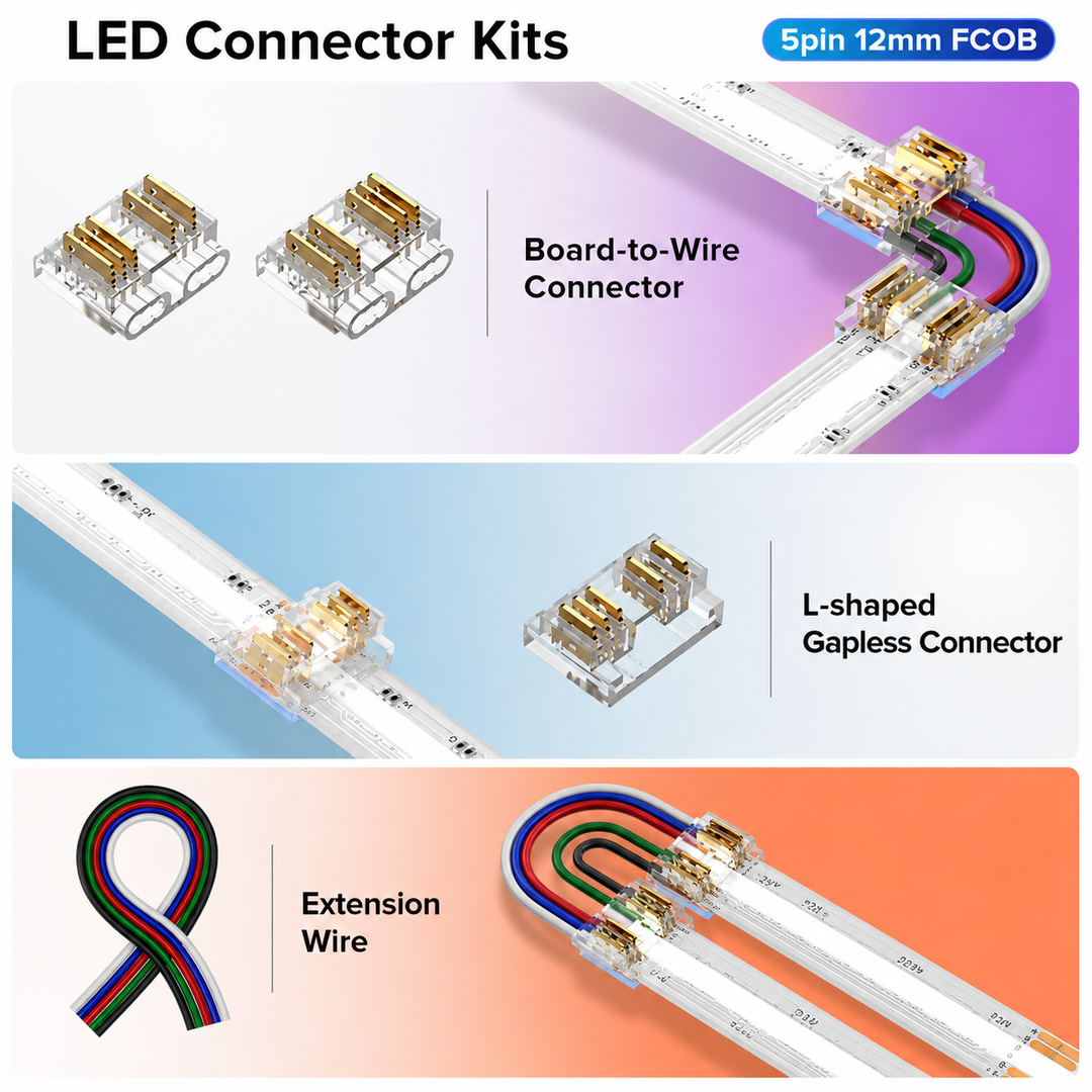 Outdoor Landscape Lighting LED 12V Low Voltage 5-Pack SLD 5-Pin Low Voltage RGBW COB LED Strip Connectors - 12mm Dotless Strip Light Accessories
