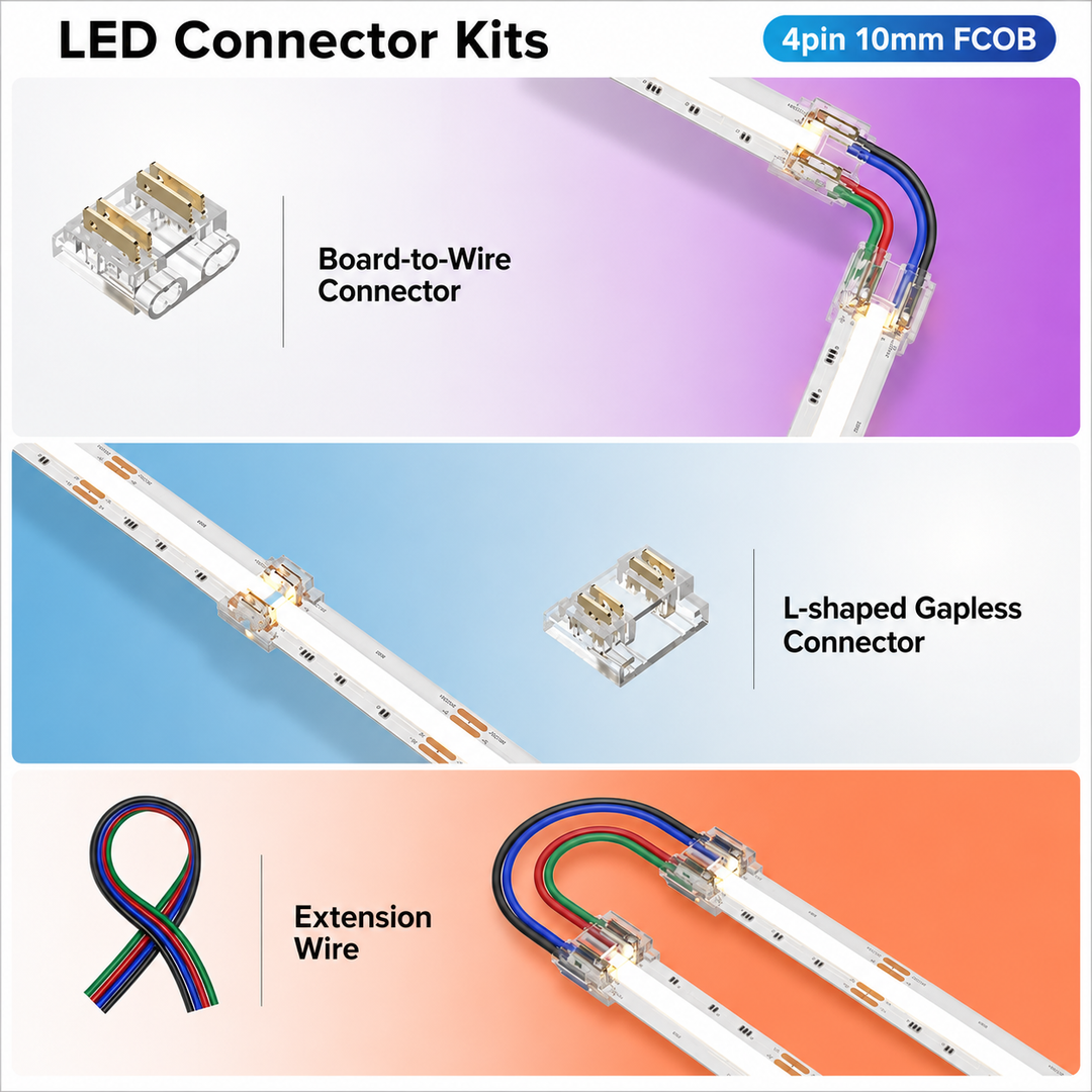 Outdoor Landscape Lighting LED 12V Low Voltage 5-Pack SLD 4-Pin Low Voltage RGB COB LED Strip Connectors - 10mm Dotless Strip Light Accessories