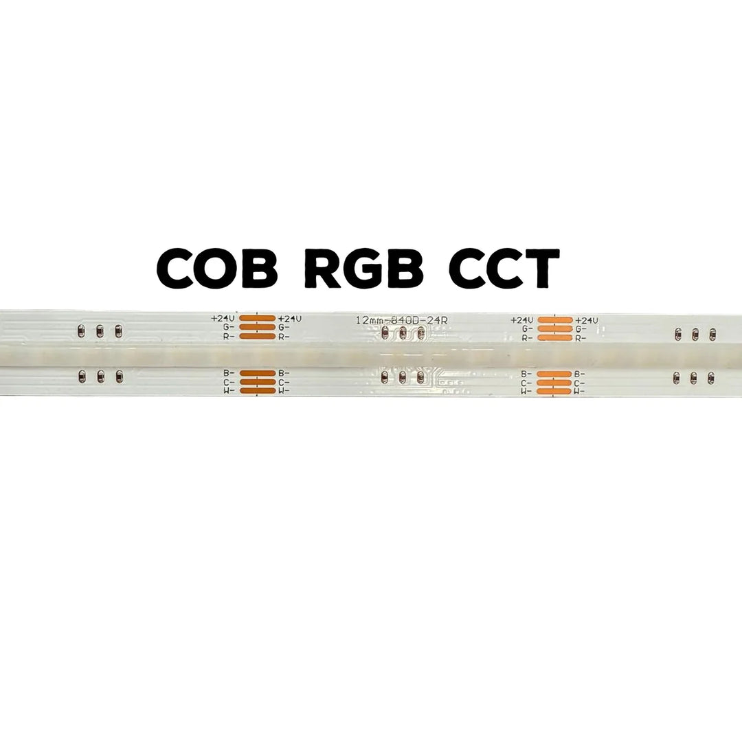 SLD09 Dotless Linear LED RGB CCT Color Changing and Tunable White 16.4ft (5M) 12mm 4.5W/ft DC24V Low Voltage COB Strip Lights IP20 Tape Light