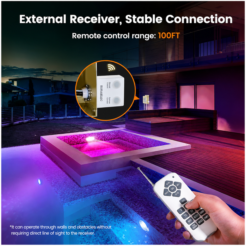 Outdoor Landscape Lighting LED 12V Low Voltage PL35 12V 6 inch/10 inch AC Remote-Operated LED Stainless Steel Pool Light Jacuzzi Spa RGB Color Changing Low Voltage Light with Remote Control