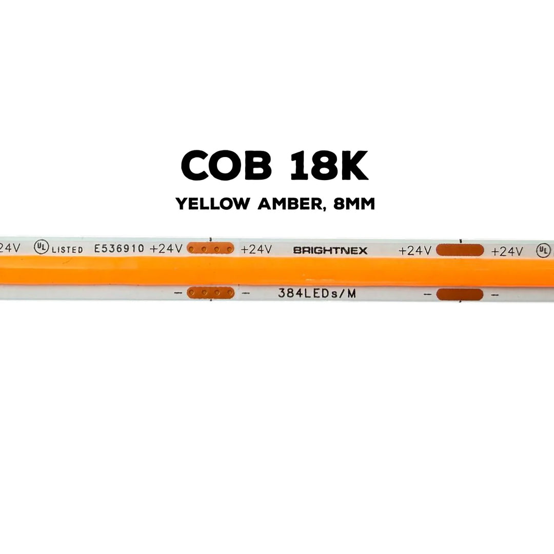 Outdoor Landscape Lighting LED 12V Low Voltage SLD04 16ft/32ft/82ft Dotless Single Color Linear 3.05W/ft for 8mm | 4.27W/ft for 10mm LED Strip Lights Low Voltage FCOB DC24V Tape Light 1800K Yellow Amber 8mm IP20 5M (16.5ft) - 8mm 384LED M 3.05W ft Indoor IP20