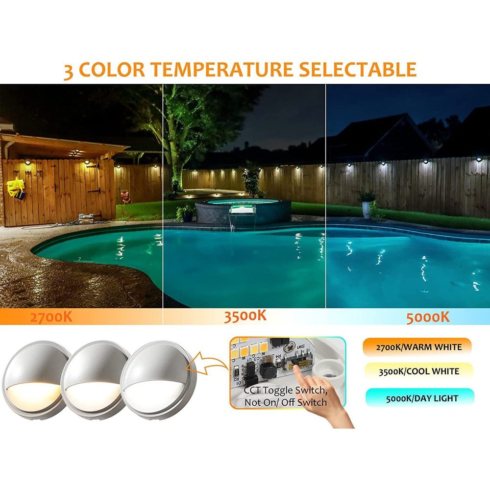 DLAC02 6-Pack 3CCT 3W Low Voltage LED Outdoor Half Moon Deck Lights Package, 12V LED Step Patio Landscape Lights