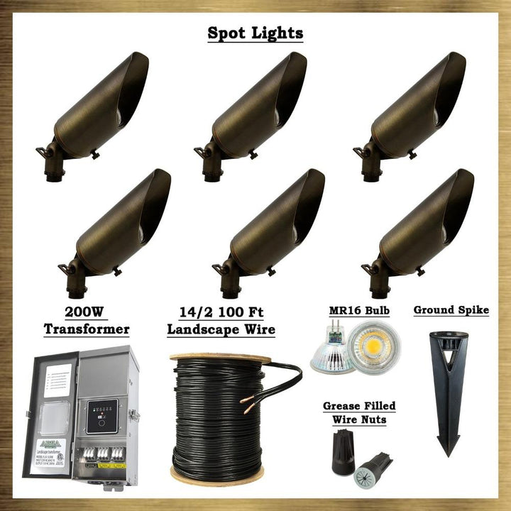 Brass LED Spot Light Kit: (6) Brass Spotlights, All Necessary Components.