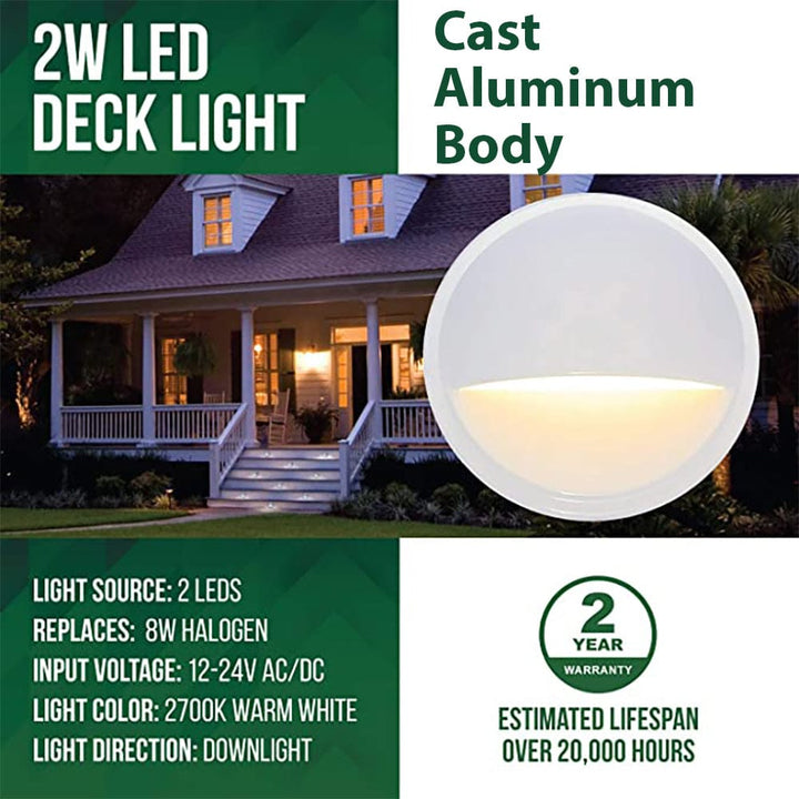 DLA02 4-Pack 2W Low Voltage LED Outdoor Half Moon Deck Lights Package, 12V LED Step Patio Landscape Lights