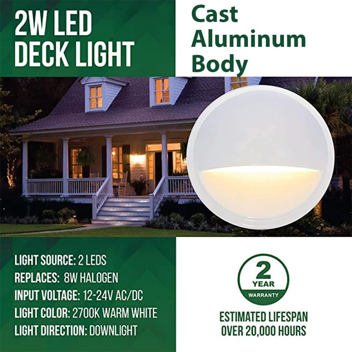 DLA02 6-Pack 2W Low Voltage LED Outdoor Half Moon Deck Lights Package, 12V LED Step Patio Landscape Lights
