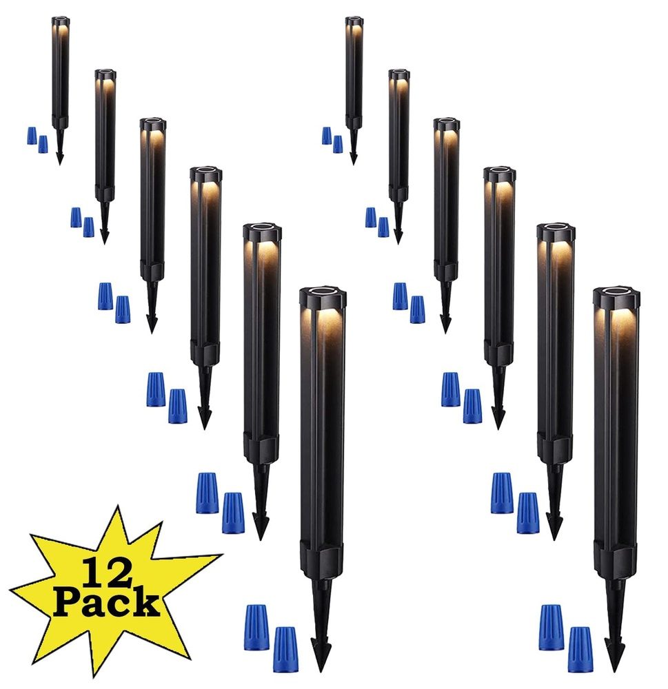 ALP14 12-Pack 4W LED 12V Low Voltage Pathway Lighting Package, AC/DC Landscape Driveway Lights - Sun Bright Lighting