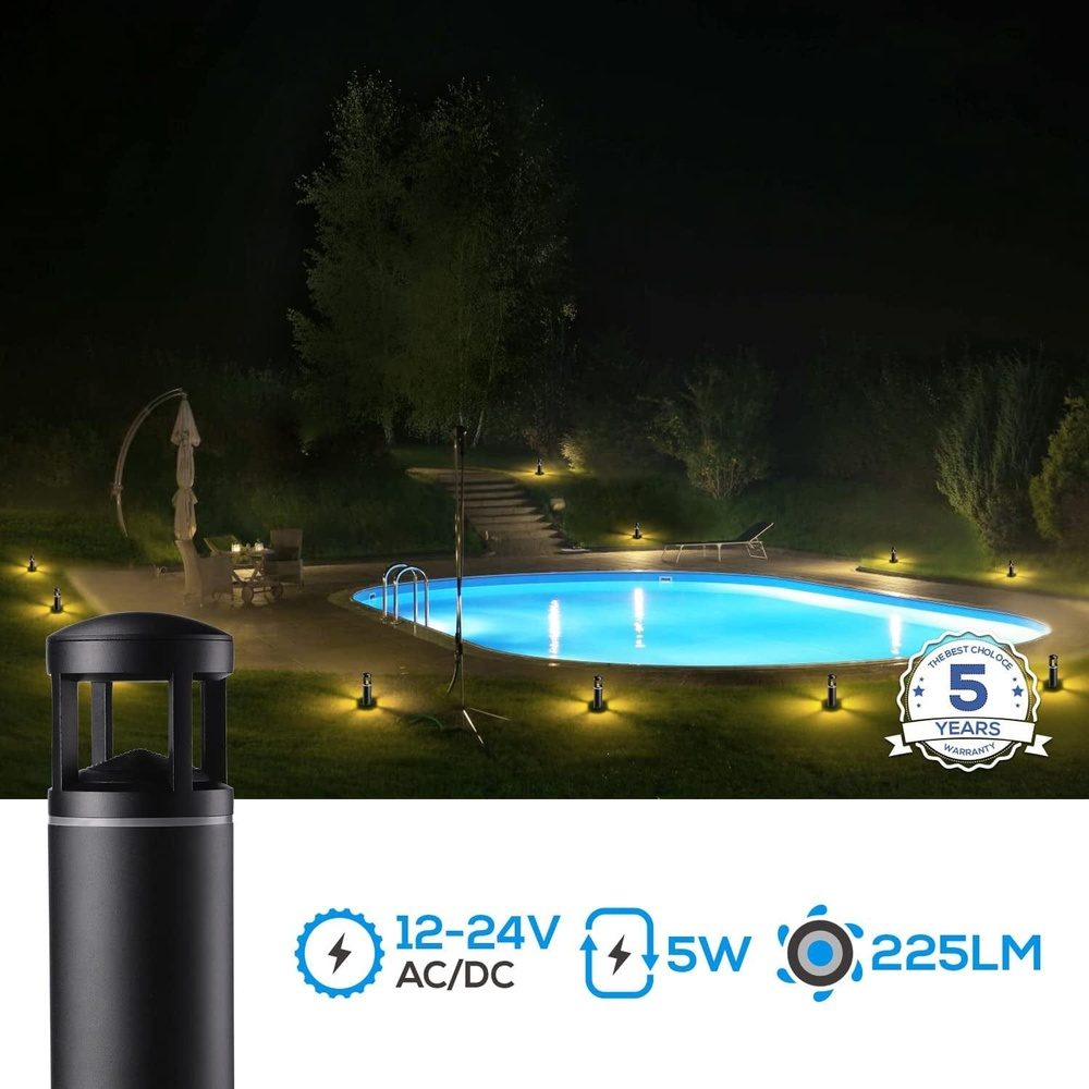 ALP59 8-Pack LED Low Voltage Pathway Lights, Outdoor Landscape Lighting, Aluminum Housing, 5W 12V AC/DC Path Lights for Driveway, Garden, Lawn, IP65 Waterproof, 3000K Warm White - Sun Bright Lighting