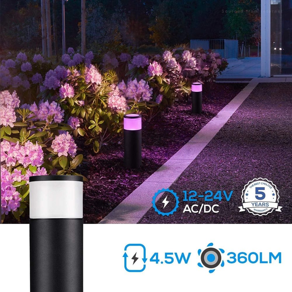 ALPR08 8-Pack RGB LED Landscape Pathway Lights Package, 4.5W Low Voltage 12V Bollard Outdoor Landscape Lighting - Sun Bright Lighting