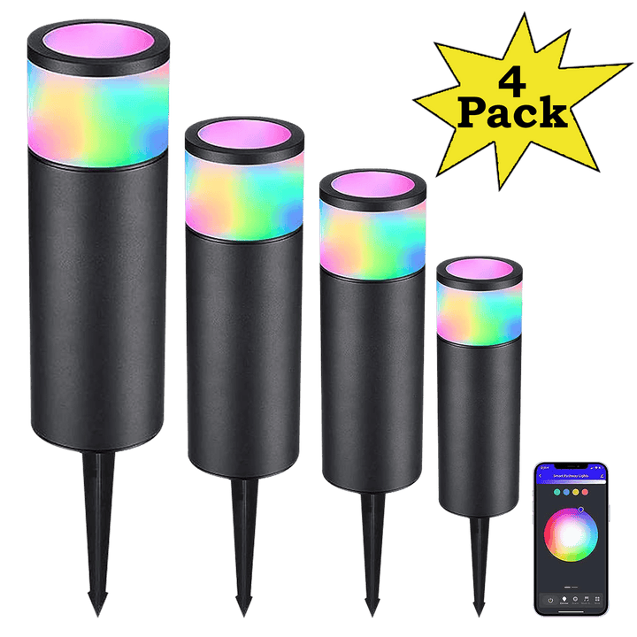 ALPR09 4-Pack RGBW Bluetooth Smart LED Landscape Pathway Lights Package, 4.5W Low Voltage 12V Bollard Outdoor Landscape Lighting