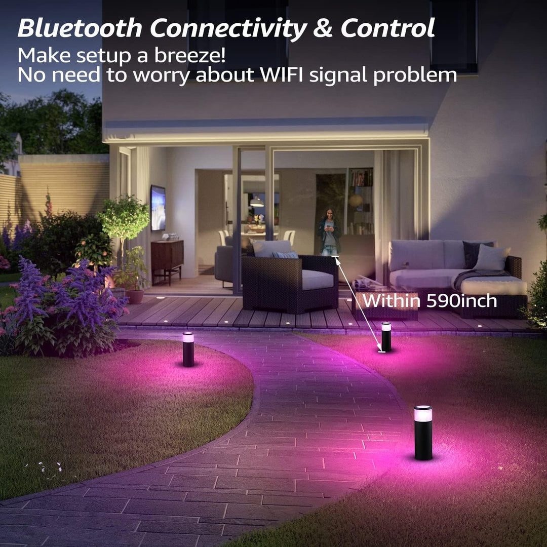 ALPR09 4-Pack RGBW Bluetooth Smart LED Landscape Pathway Lights Package, 4.5W Low Voltage 12V Bollard Outdoor Landscape Lighting