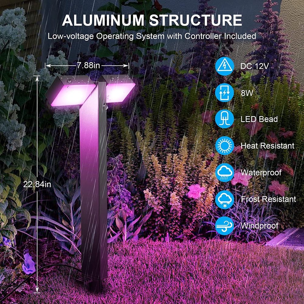 ALPR12 4-Pack RGB LED Landscape Pathway Lights Package, 8W Low Voltage 12V Bollard Outdoor Landscape Lighting - Sun Bright Lighting